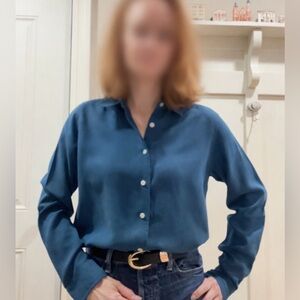 Orvis 100% Silk Button Up Blouse – Lapis Blue – Size Small (6–8)